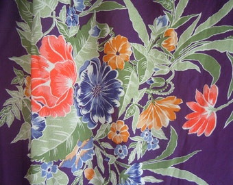 Purple Floral Polyester Vintage Fabric- 2 Plus Yards.