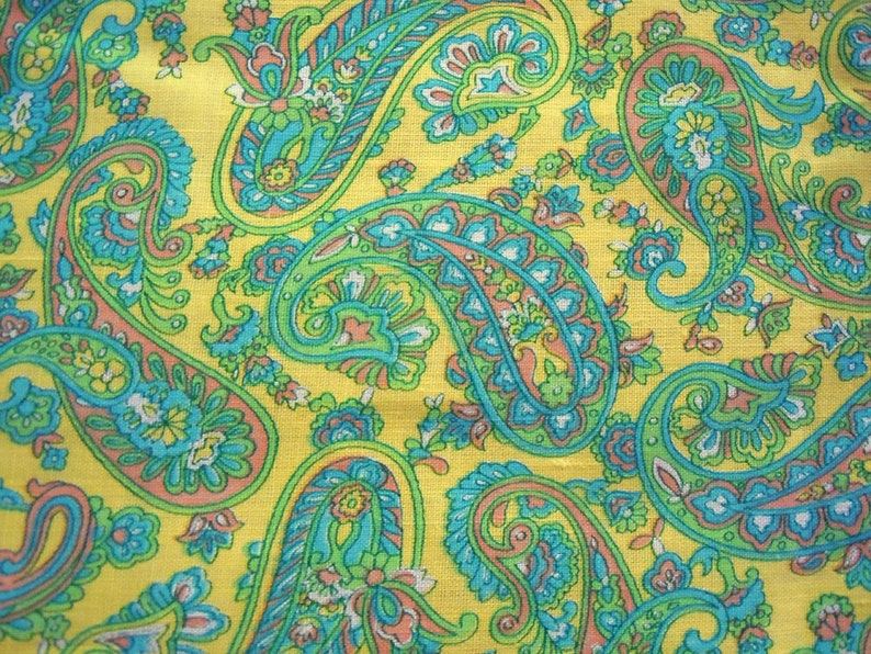 Colorful Paisley Print Vintage Fabric Yellow Blue Green and - Etsy