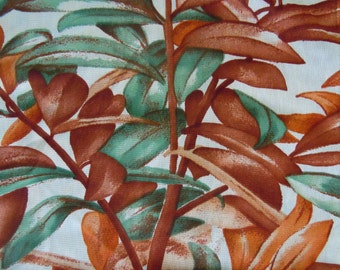 Vintage Tropical Plant Print Polyester Fabric Remnant