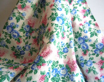 Blue Roses and Pink Hydrangeas Vintage Fabric- 2 Yards