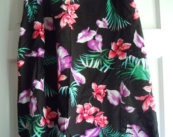 Black, Red, and Purple Tropical Floral Vintage Fabric- 2 Plus Yards- Tropical Flower Print