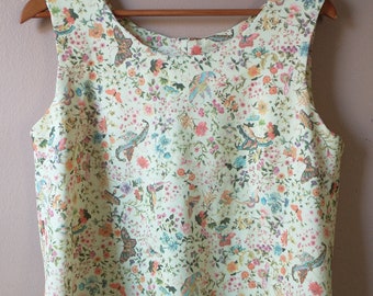 Vintage Butterfly and Floral Polyester sleeveless blouse