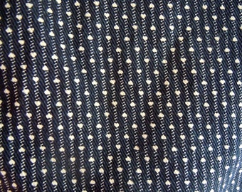 Dark Blue and White Heart Vintage Fabric- Heavy Weight Canvas Navy Blue Fabric- 2 Plus Yards