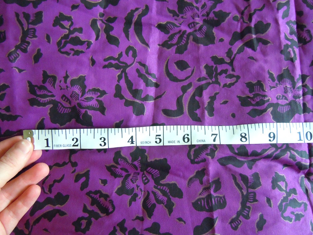 Vintage Fabric by the Yard. Black With Bright Greens, Purples