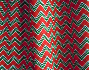 Red and Green Zig Zag Chevron Plaid Vintage Fabric- 2 Plus Yards