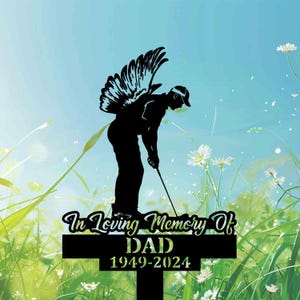 Personalized Golfer Memorial Grave Marker with Angel Wings, Custom Golf Tribute Sign for Dad, In Loving Memory Gift, Cemetery Garden Stake
