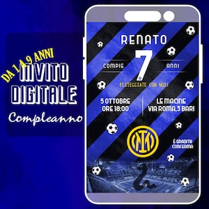 Invito Compleanno Digitale Grafica Personalizzata personalizzato anni tutte le età Calcio Inter Milan Toro Fiorentina Lazio Roma Atalanta