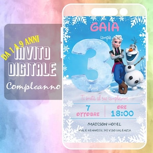 Invito Compleanno Digitale Grafica Personalizzata anni 2 3 4 5 6 7 8 9 bimbo bimba 1 anno bambino bambina FROZEN olaf