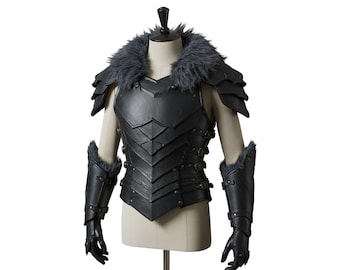 Handmade Black Leather Fur Armor: Medieval Barbarian, Viking, Cosplay