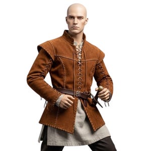 Medieval Suede Leather Doublet - Viking Tunic Jacket - Renaissance LARP Costume - Norse Warrior Leather Coat