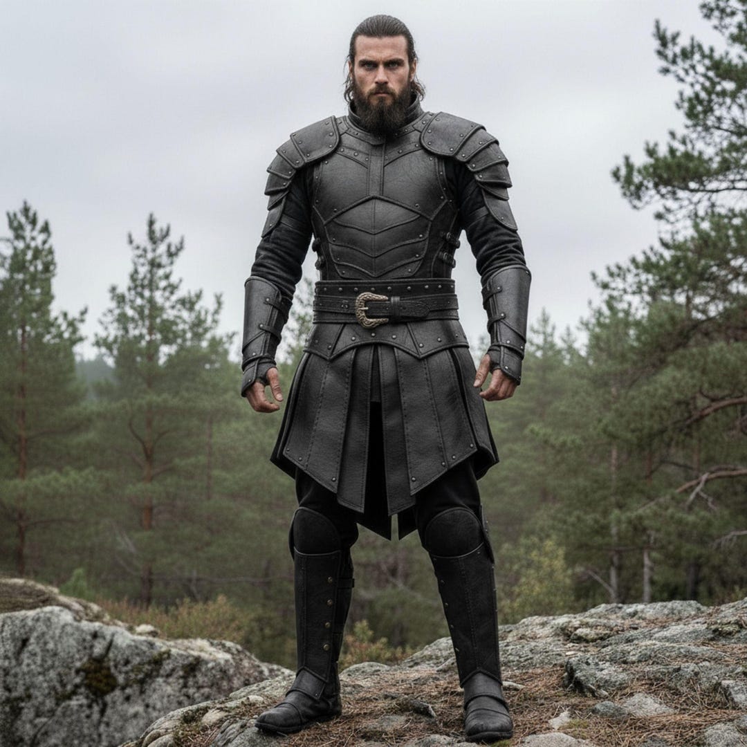 Black Leather Viking Armor - Medieval LARP Cosplay Costume Set ...
