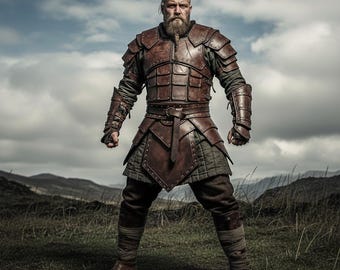 Armadura de cuero vikinga para hombre: auténtico traje medieval de guerrero nórdico, atuendo para LARP y cosplay.