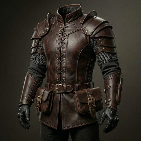 Men's Leather Medieval Armor - Genuine Cowhide Warrior Costume - LARP Cosplay Outfit - Viking Armor