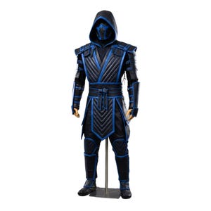 Sub-Zero Inspired Mortal Kombat Costume - Black & Blue Leather Ninja Suit with Hood - Samurai Armor