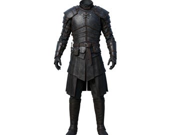 手作りの黒革製中世風鎧：LARPコスプレ衣装
