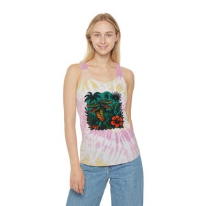 Tropical Tie Dye Racerback Tank Top, Summer Workout Wear, Beach Holiday Activewear, Chill Vibes, Festival Outfit