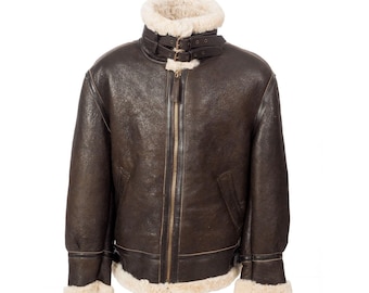 Chaqueta bomber de piel de oveja de aviador para hombre: chaqueta de vuelo de cuero hecha a mano