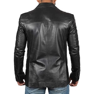 back view of Men's Black Sheepskin Dress Coat Real Leather Blazer Sport Coat Jacket