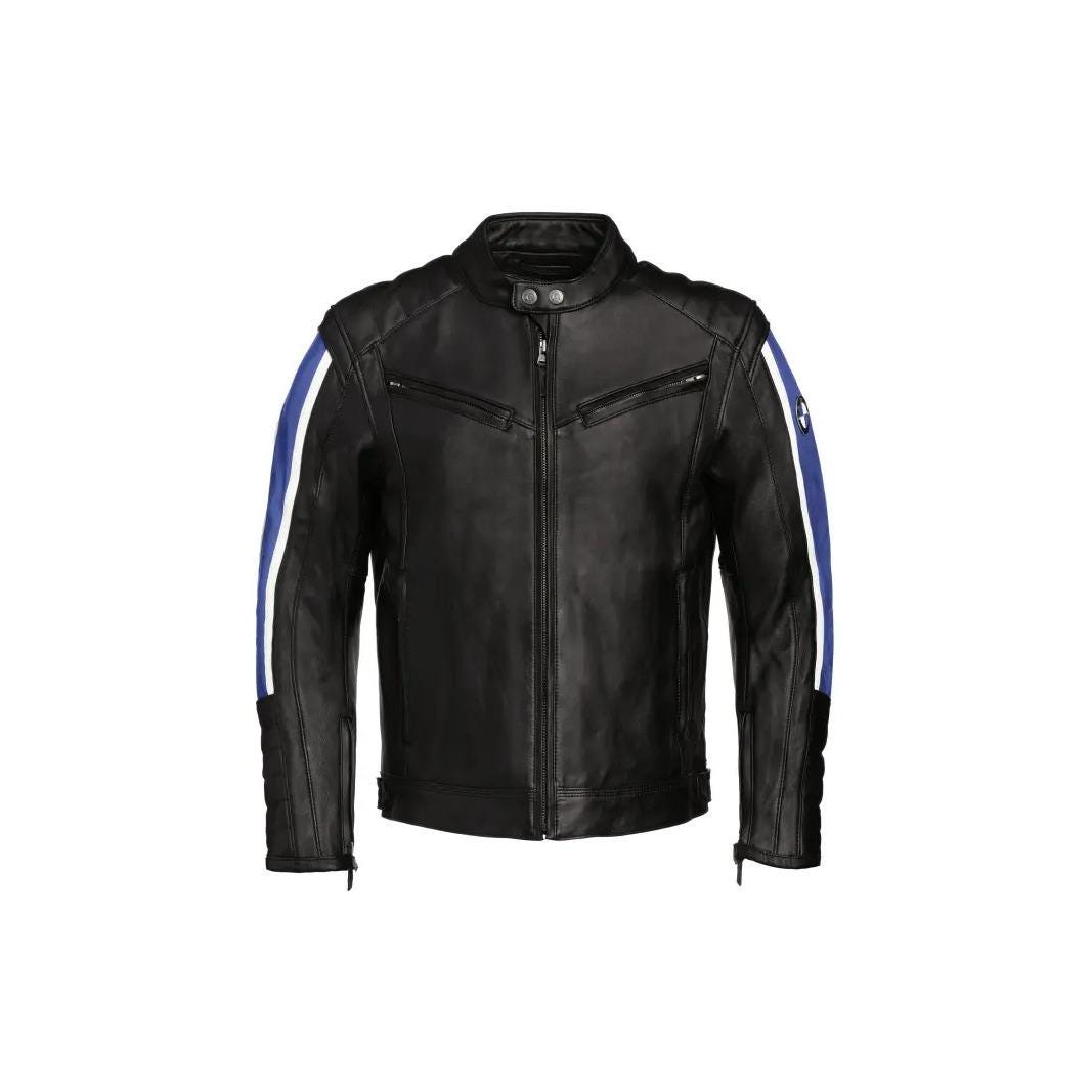 BMW Motorradレザージャケット：ブラック＆ブルー牛革、CE保護 - Etsy 日本