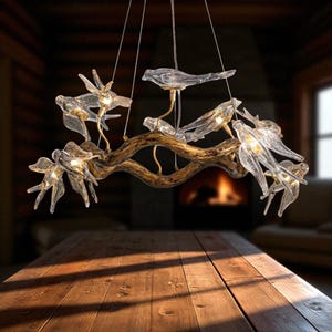 Vintage Bird Branch Chandelier Glass Globe Pendant Ceiling Light Elegant Swallow Lighting for Living Room Designer Glass Bird Ceiling Light