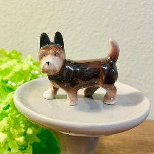 Tiny German Porcelain Terrier Dog Figurine – 1950s Hand-Painted Pup