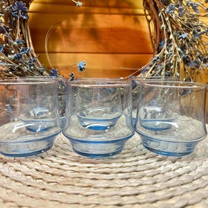 Set of 6 Light Blue Vintage Juice Glasses | Mid-Century Modern Drinkware