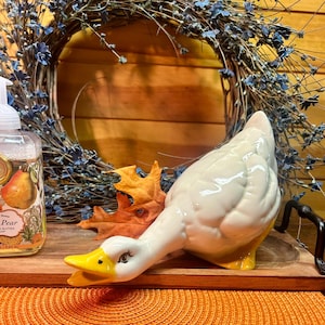 Curious Ceramic Goose Figurine | 1980s Leaning Goose Revival Decor