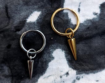 Spiked Earring – Punk Gothic y2k Grunge – Minimalistic Rebel Creole Gold Silver with Studded Pendant - Sabotasche