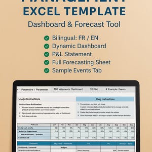 モデル Excel Gestion Commerciale / ビジネス Excel テンプレート – ダッシュボード、損益計算書、プレビジョンネル – FR/EN – Prêt à l’emploi
