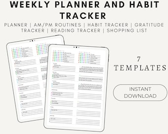 Wochenplaner und Habit Tracker Vorlagen Digitaler Download BUNDLE