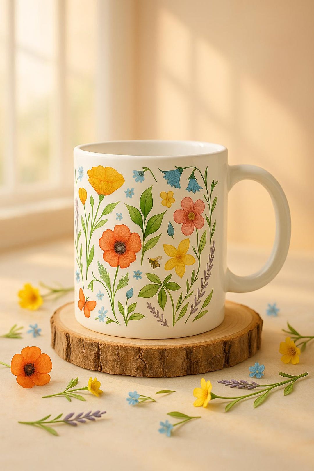 Watercolor Wildflower Mug, Floral Ceramic Coffee Cup, Botanical Garden ...