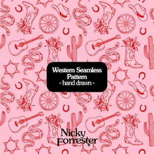 Western Seamless Pattern Pink and Red: Western Digital Paper Pattern, Digital Scrapbook, Paper File, PNG Seamless Patterns, Seamless File