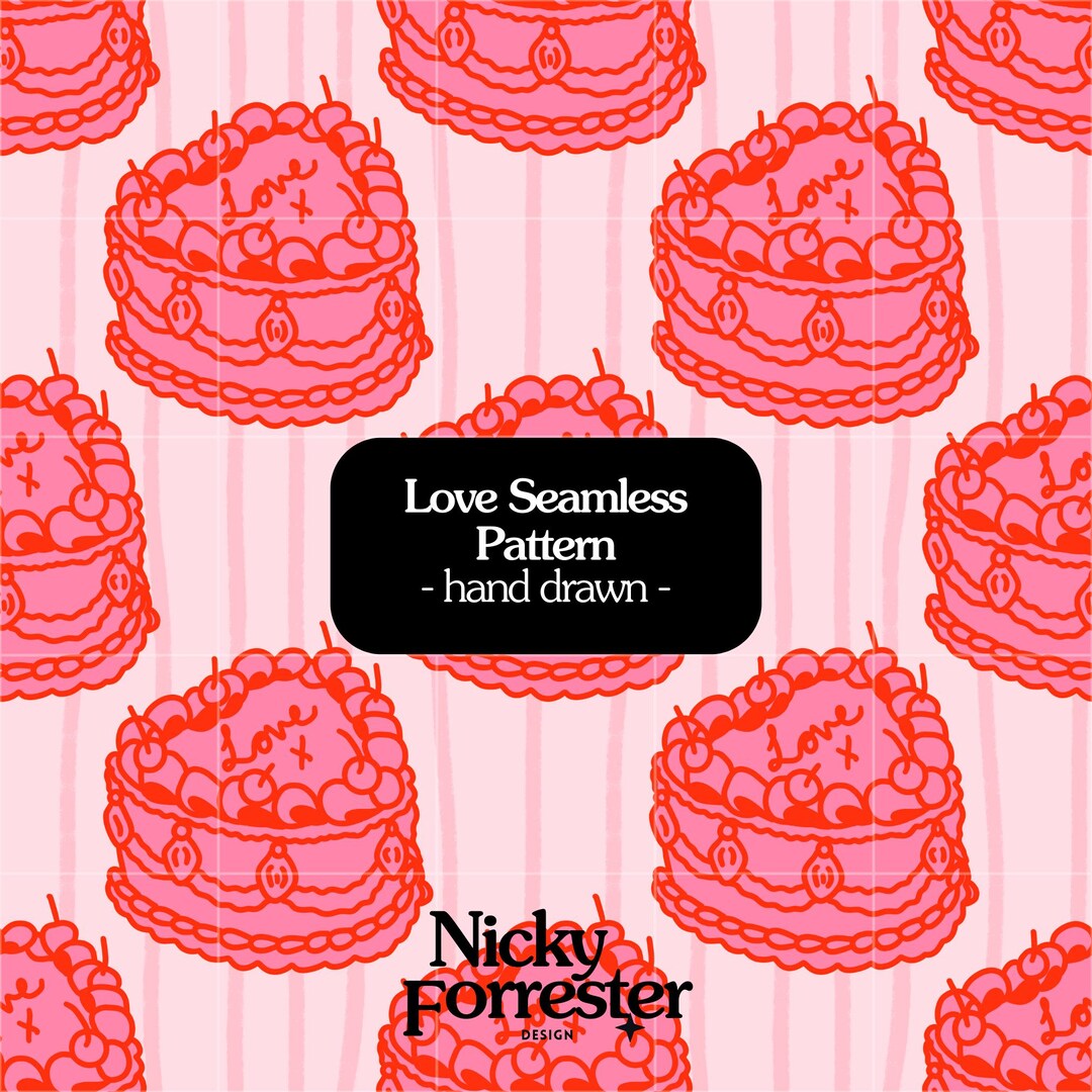 Hand Drawn Valentines Seamless Pattern: Heart Cake Digital Paper ...