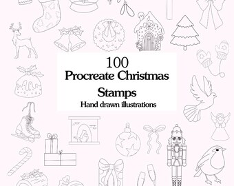 Christmas Procreate Stamps: Hand Drawn Christmas Brushes Digital Download Clipart