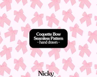 Hand Drawn Pink Doodle Coquette Bow Seamless Pattern: Digital Paper Pattern, Digital Scrapbook, Paper File, PNG Seamless File, Girly Pattern