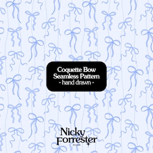 Blue Doodle Coquette Bow Seamless Pattern: Blue Coquette Digital Paper Pattern, Digital Scrapbook, Paper File, PNG Seamless Patterns, Cute