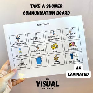 Take A Shower-communicatiebord, non-verbale hulpmiddelen, communicatiehulpmiddelen, autismecommunicatie, visuele hulp, zelfzorghulpmiddelen, hygiëneinstructies