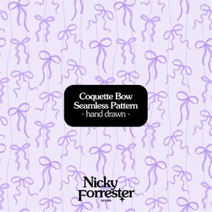 Motivo senza cuciture con fiocco Coquette Lilac Doodle: motivo digitale Coquette su carta, album digitale, file cartaceo, motivi PNG senza cuciture, carino