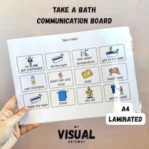 Take A Bath-communicatiebord, non-verbale hulpmiddelen, communicatiehulpmiddelen, autismecommunicatie, visuele hulp, zelfzorghulpmiddelen, hygiëneinstructies, OC