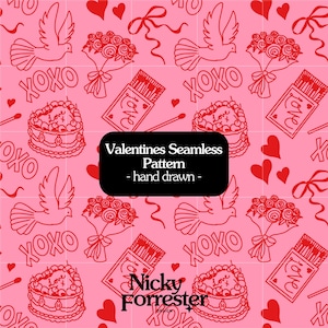 Hand Drawn Valentines Seamless Pattern: Love Digital Paper Pattern, Digital Scrapbook, PNG Seamless Patterns, Seamless File, Wedding Pattern
