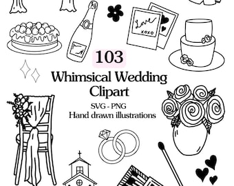 Hand Drawn Wedding svg Bundle, Wedding Champagne svg, Hand Drawn Champagne Clipart, Wedding Doodle svg Elegant Wedding Invitation Clipart
