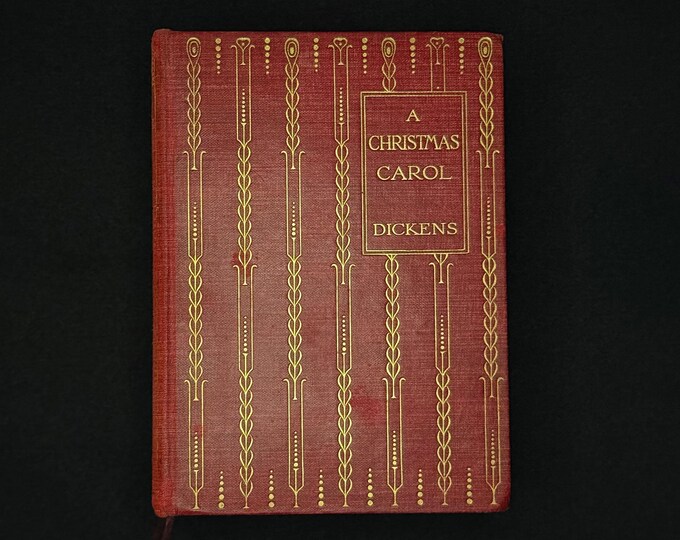 A Christmas Carol by Charles Dickens (c.1909) | Collins Clear-Type Press | Red Gilt Cloth Edition | Illustrated Antique Christmas Gift