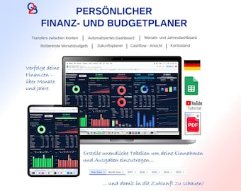Persönlicher Finanzplaner und Budgetplaner mit Jahres- und Monats Dashboard - Google Sheets