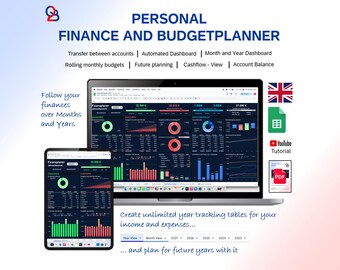 Personal Finance and Budget Planner - Year and Month Dashboard - Google Sheets