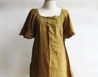 D24, Yellow Brown Butterfly Effect Cotton Dress