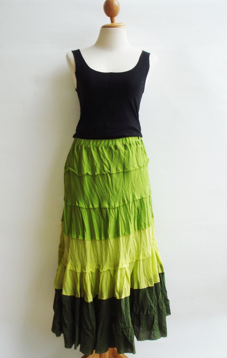 S2 Wavy Summer Spring Green Cotton Skirt Green Skirt Etsy