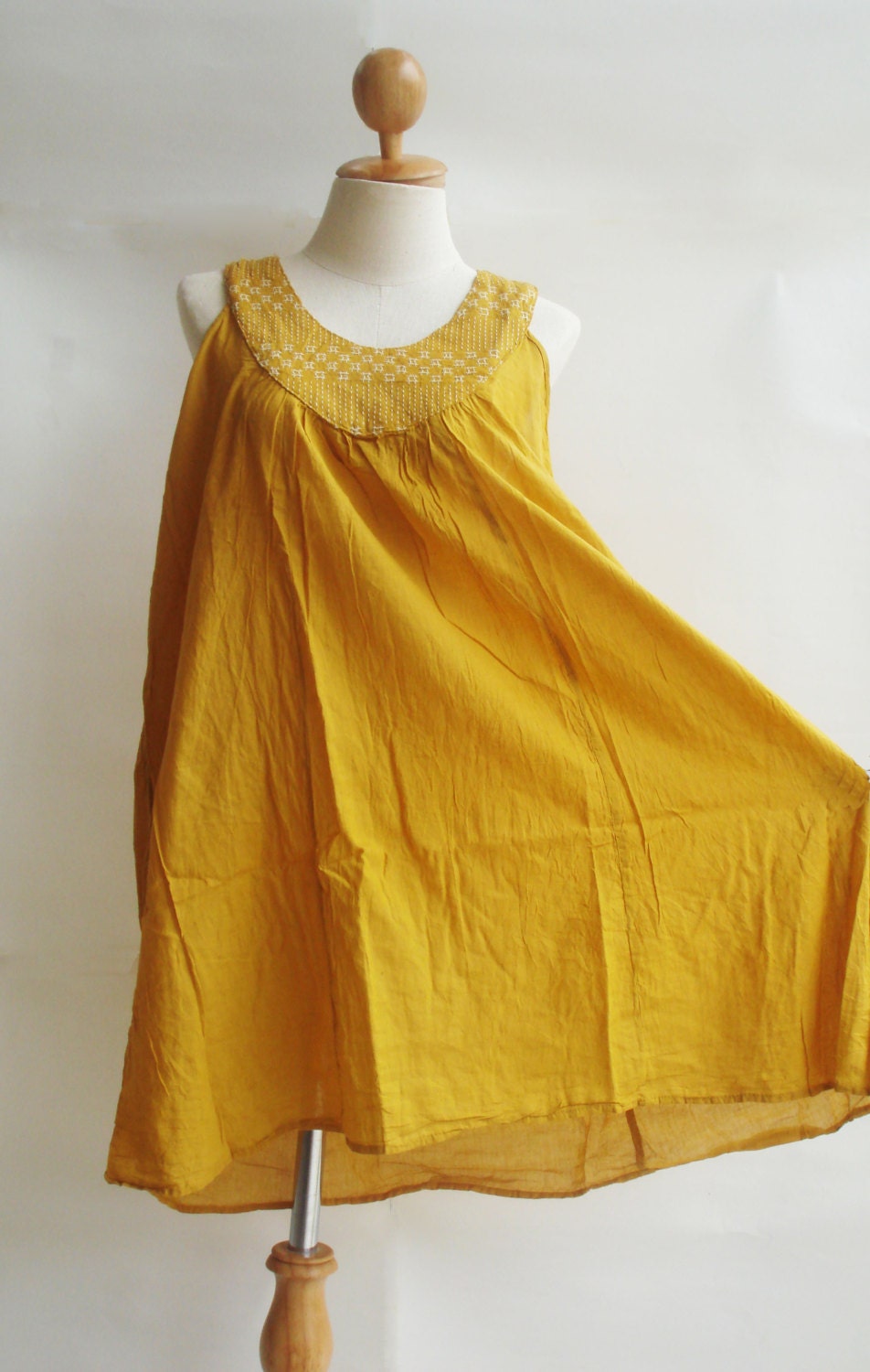 D18 Sunflower Classic U Neck Yellow Cotton Dress - Etsy