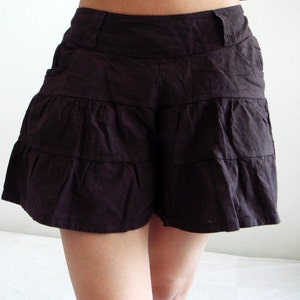 P3, Dark Brown Summer Sea Beach Cotton Skorts, brown shorts image 2