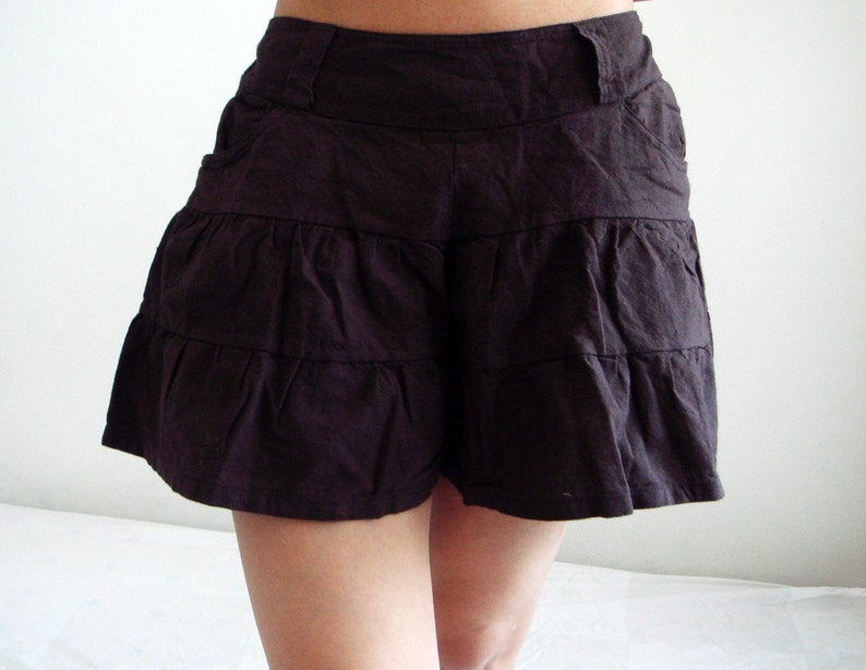 P3, Dark Brown Summer Sea Beach Cotton Skorts, brown shorts image 2