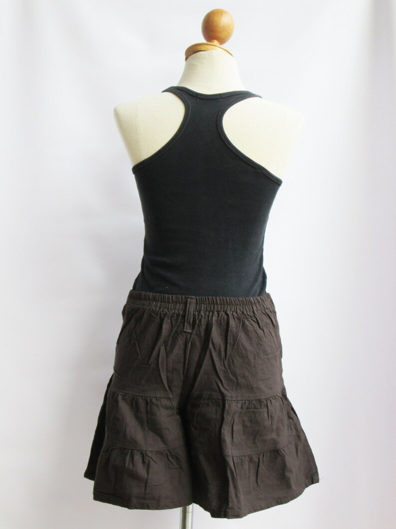 P3, Dark Brown Summer Sea Beach Cotton Skorts, brown shorts image 5